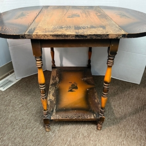 Vintage Asian Inspired Drop Leaf Wood Side Table